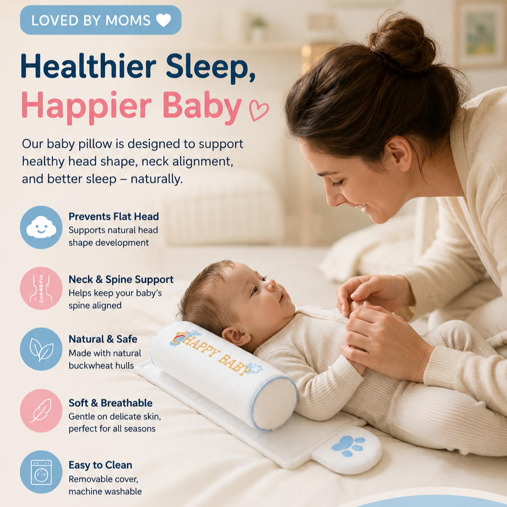 Milonia™ Baby Pillow - Flat Head Prevention & Neck Support for Newborns