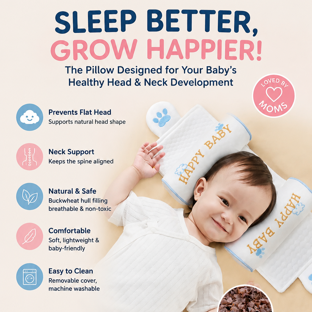 Milonia™ Baby Pillow - Flat Head Prevention & Neck Support for Newborns