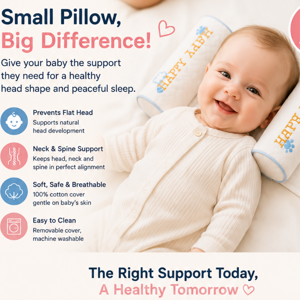 Milonia™ Baby Pillow - Flat Head Prevention & Neck Support for Newborns